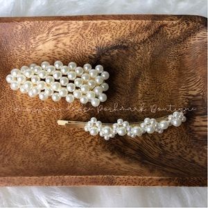 Boutique Large Pearl Hair Barrette and Hairpin Set